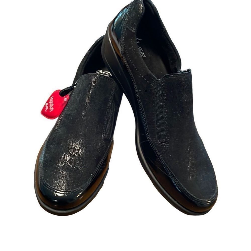 Ara High Soft black zip patent trim shoes size 8.